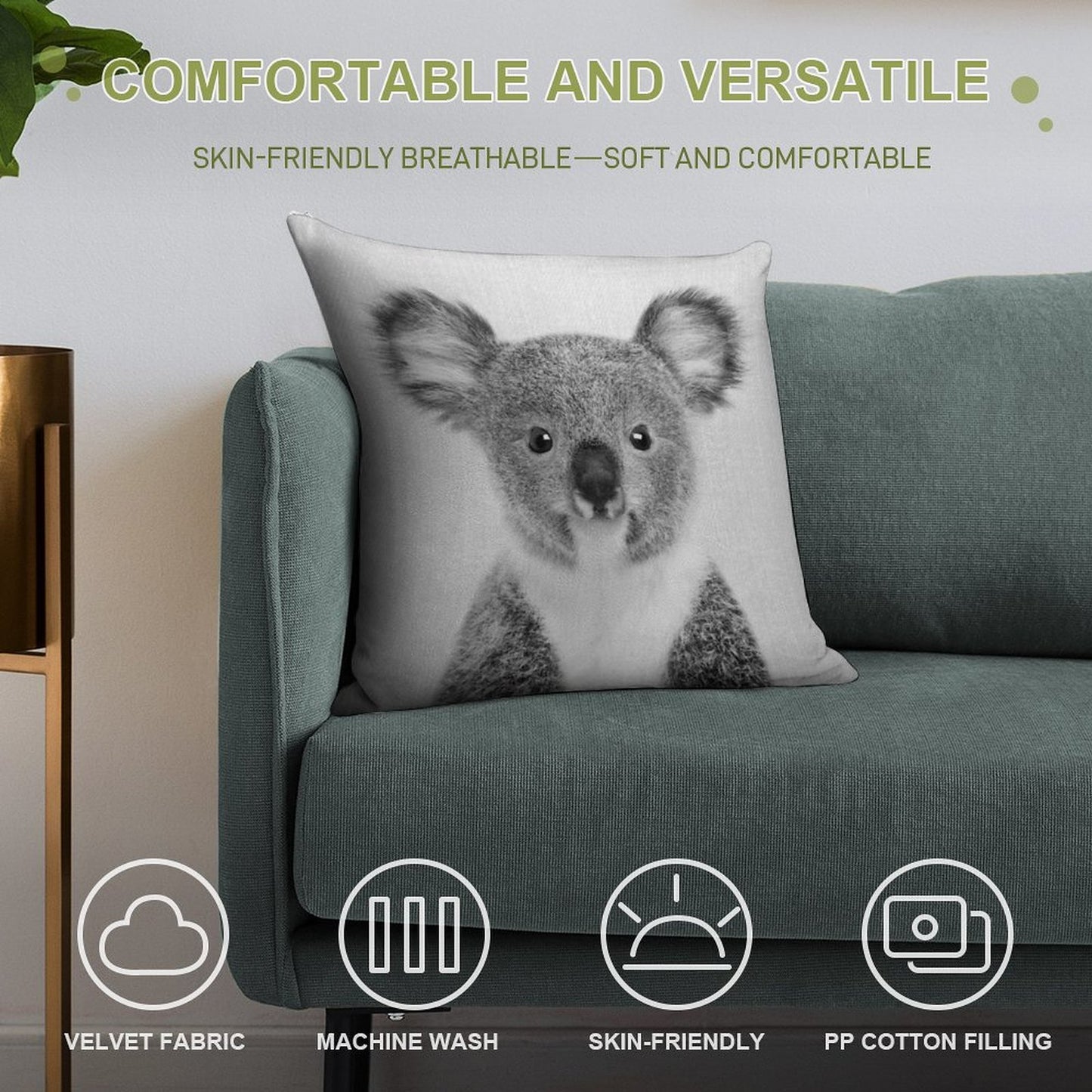 Baby Koala - Black & White Soft Gift Ready Throw Pillow