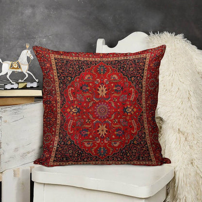 Red Persian Rug Linen Throw Pillow Cover