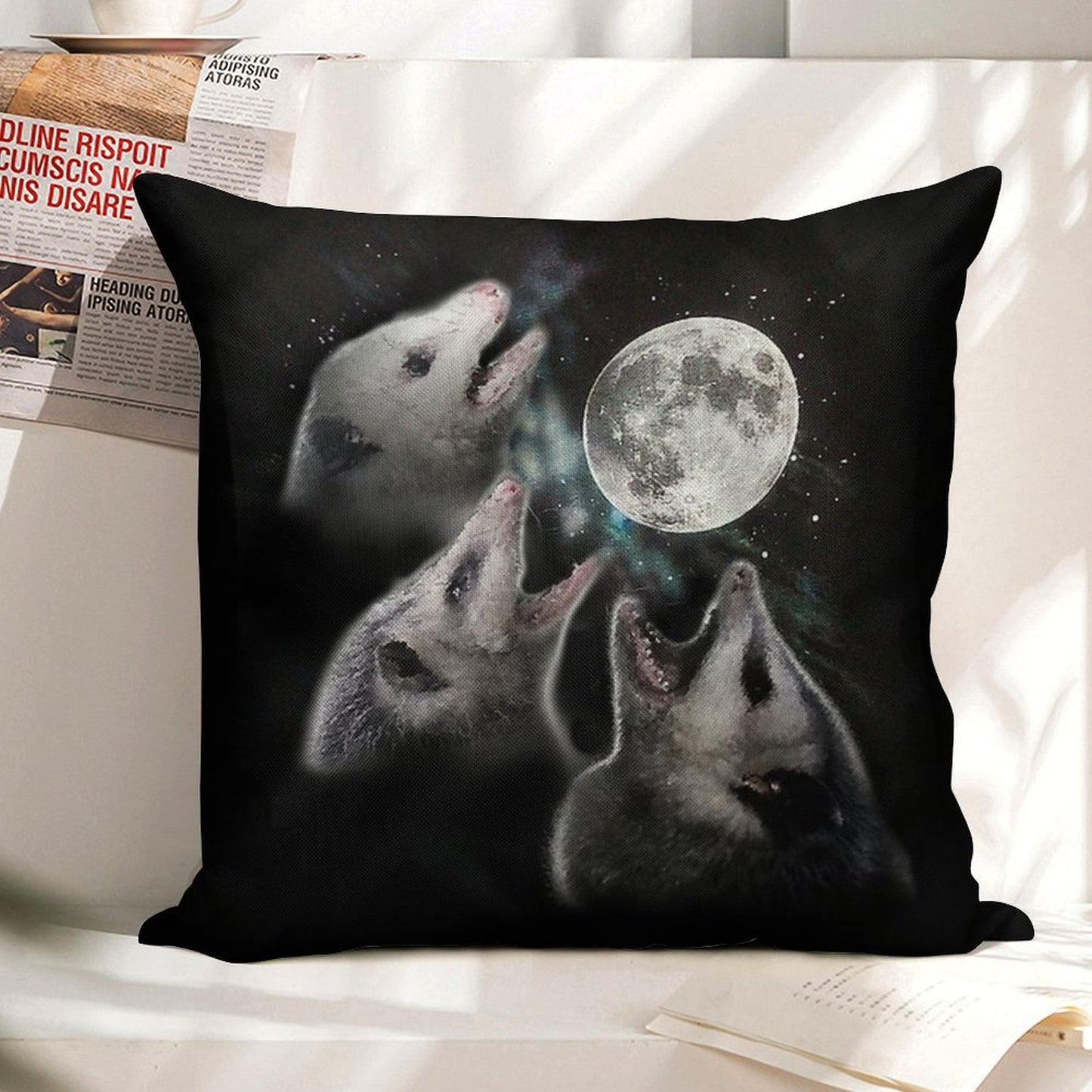 3 Opossum Moon Linen Throw Pillow Cover
