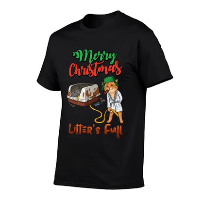 Litters Full Merry Christmas Funny Cat Lovers Holidays Xmas  High-quality Stitching T-Shirt