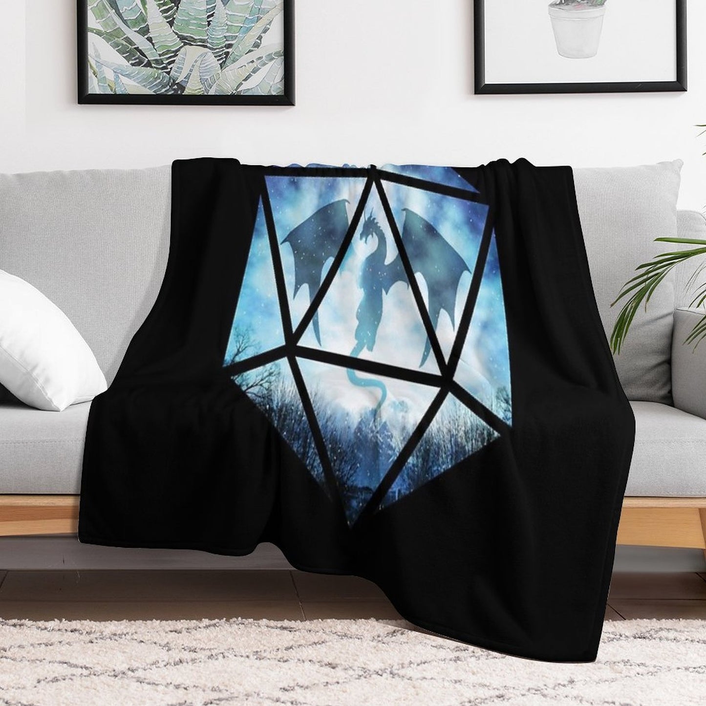 Blue Sky Ice Dragon D20 Throw Blanket