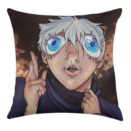 Bug Eyed Gojo Linen Throw Pillow Cover