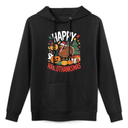 Funny Halloween Thanksgiving Christmas Happy HalloThanksMas Customizable Surface Hoodie