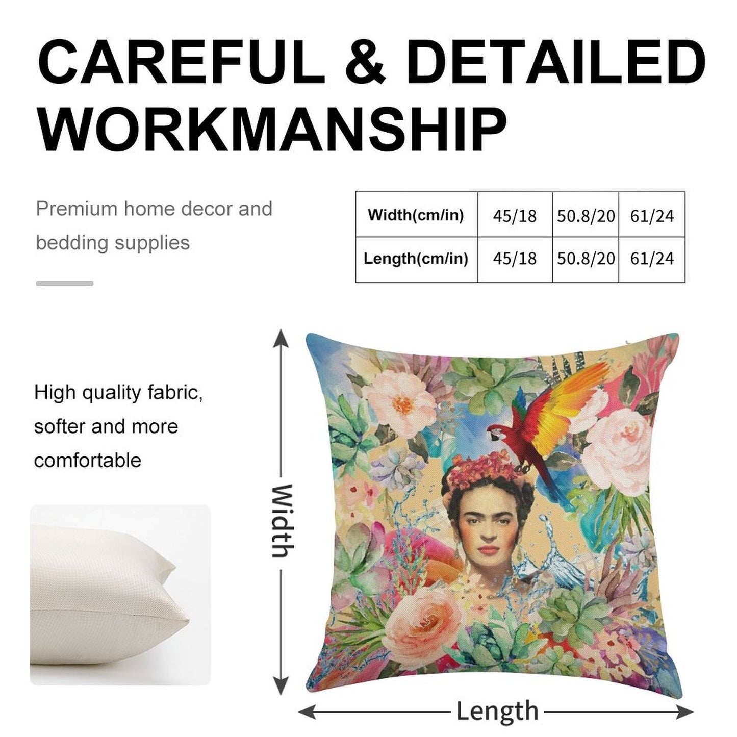 Frida Kahlo Linen Throw Pillow Cover
