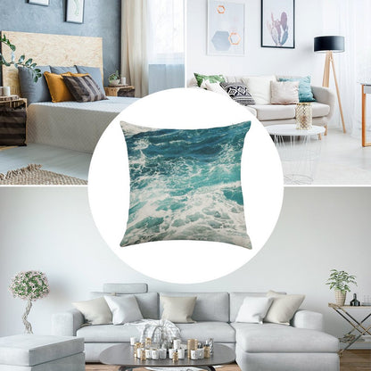 Blue Ocean Waves Linen Throw Pillow Cover