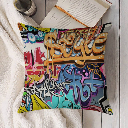 Graffiti Linen Throw Pillow Cover