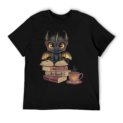 Funny Dragon Read Books Be Kind Stay Weird Book Lover T-Shirt