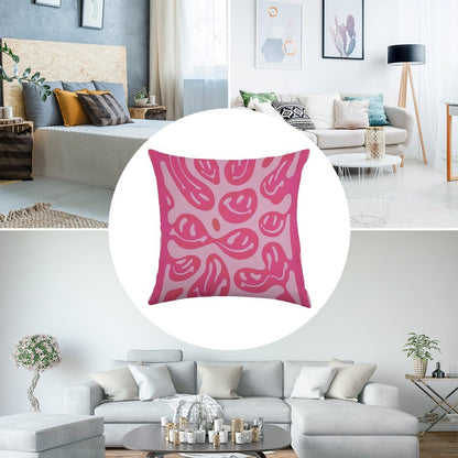 Hot Pink Melted Smiley Face Psychedelic Pattern Linen Throw Pillow Cover