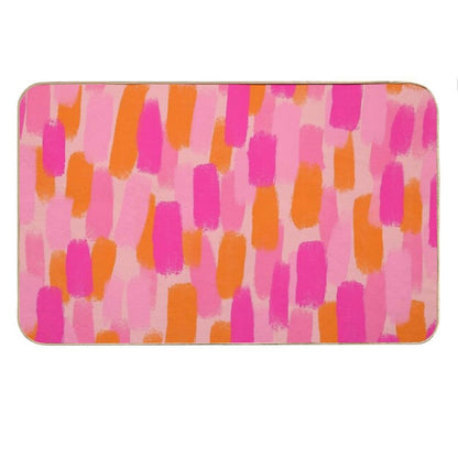 Abstract, Pink with Orange, Paint Brush Effect Bath Mat