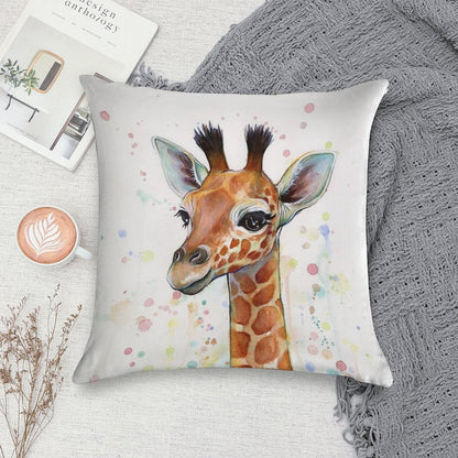 Baby Giraffe Watercolor Painting, Nursery Art Soft Fade-Resistant Throw Pillow