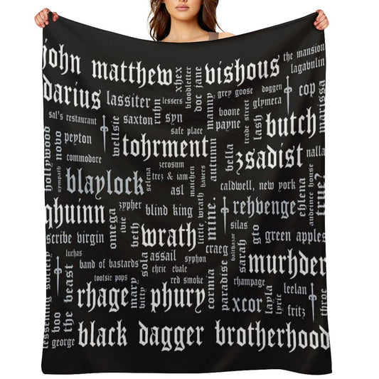 Black Dagger Brotherhood Word Cloud - Landscape Throw Blanket