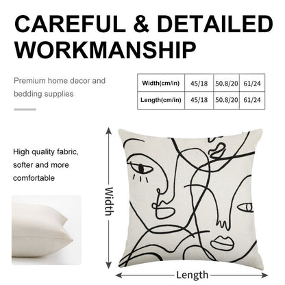 Abstract Faces Linen Throw Pillow Cover