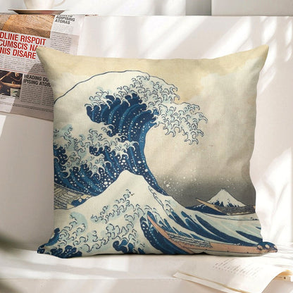 The Great Wave Off Kanagawa Linen Throw Pillow Cover