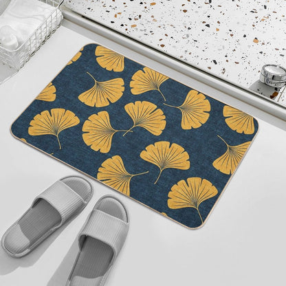 Ginkgo Biloba -  Gingko Leaves  - Blue Bath Mat