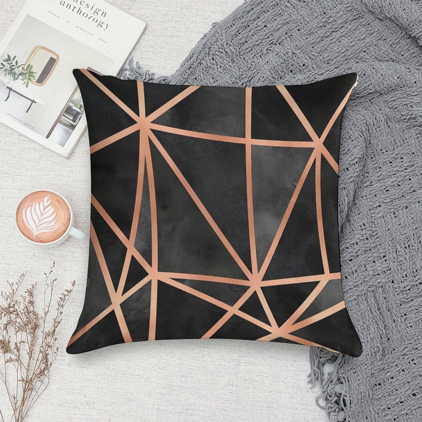 Black And Copper Geo Soft Skin-Friendly Throw Pillow