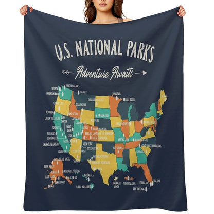 U.S National Parks Map - Adventure Awaits Throw Blanket