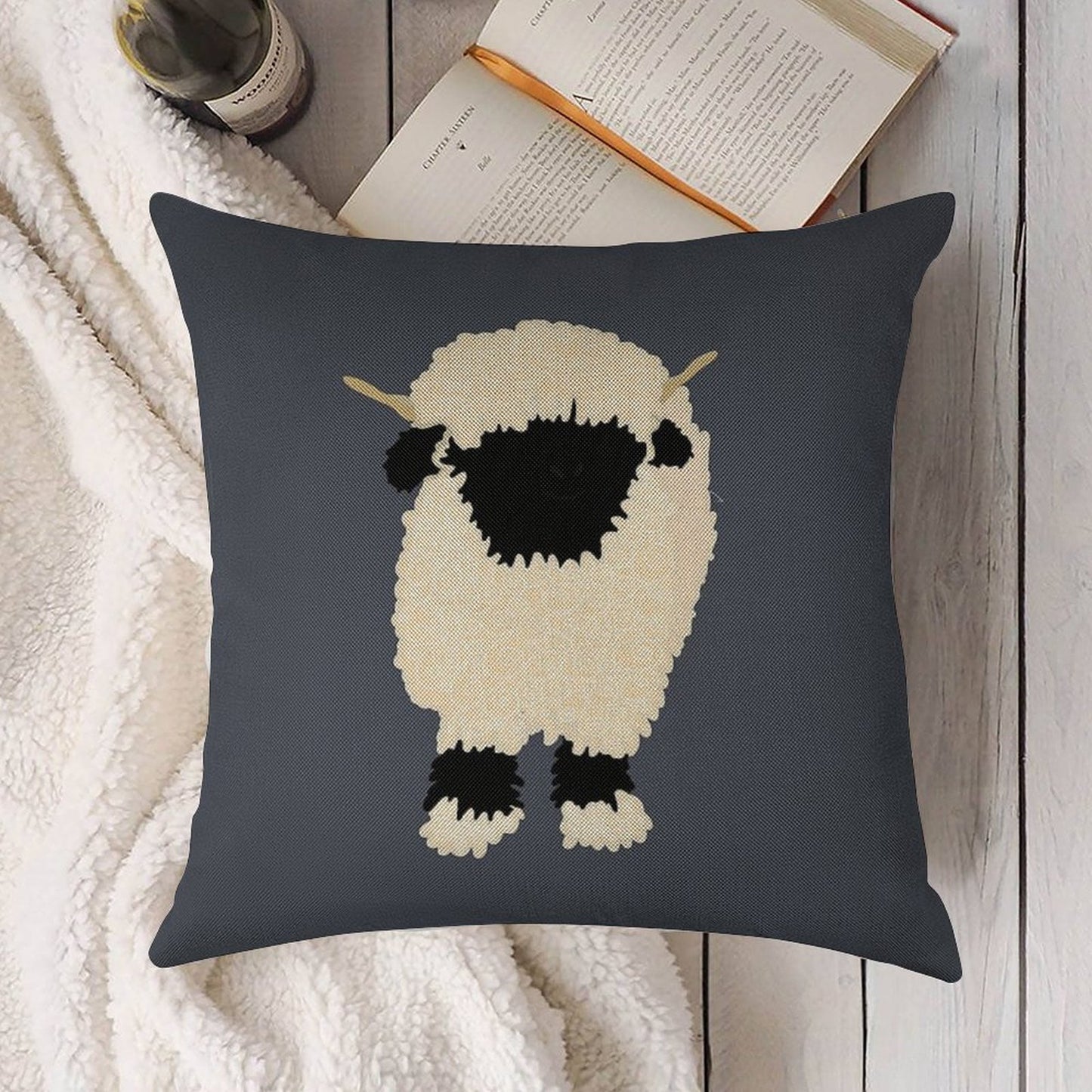 Black Nose Valais Sheep Linen Throw Pillow Cover