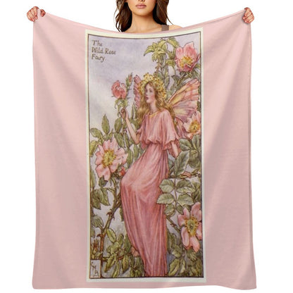 Pink Fairy Queen with Pink Flowers Whimsical Vintage Artwork Throw Blanket