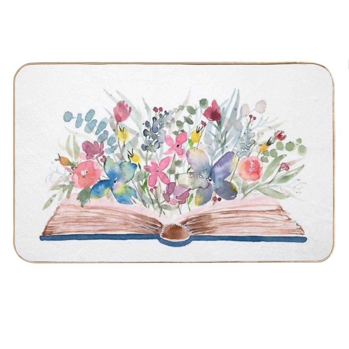 Watercolor Open Book with Florals Bath Mat