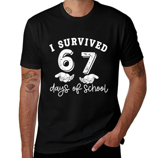 I Survived 67 Days of School Funny 67 Teachers Students Meme  Polyester Blend T-Shirt