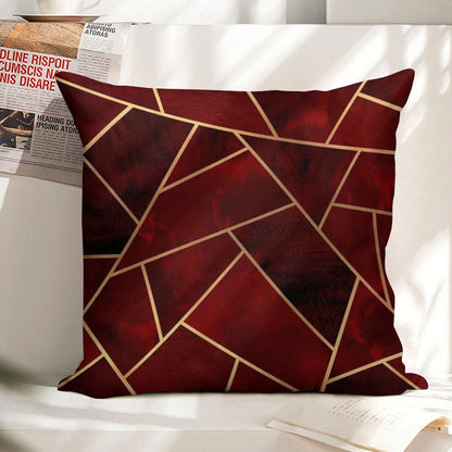 Red & Gold Geo Linen Throw Pillow Cover