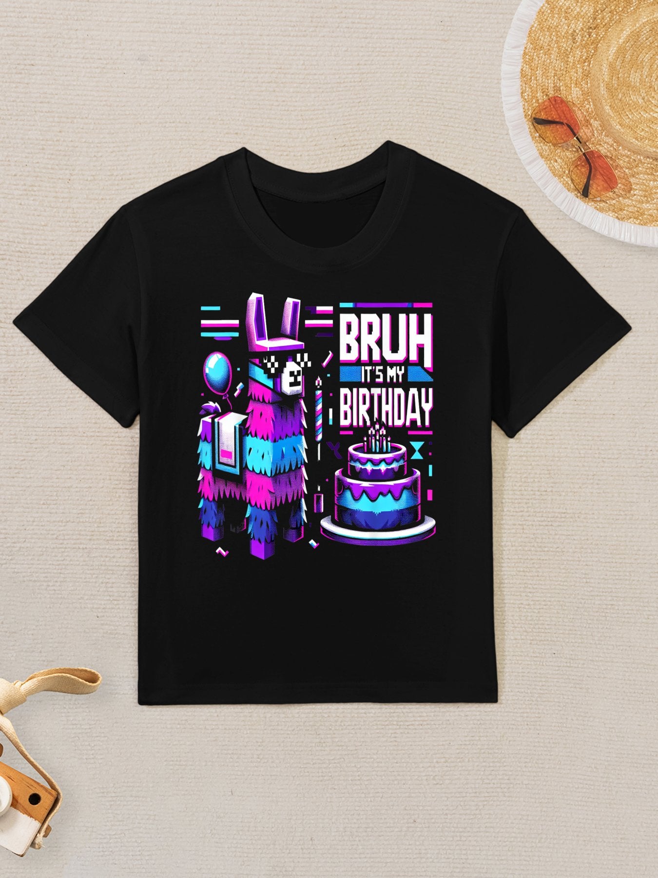 Bruh Its My Birthday Llama Pinata Boy Girl Family Party Bday Kids T-Shirt