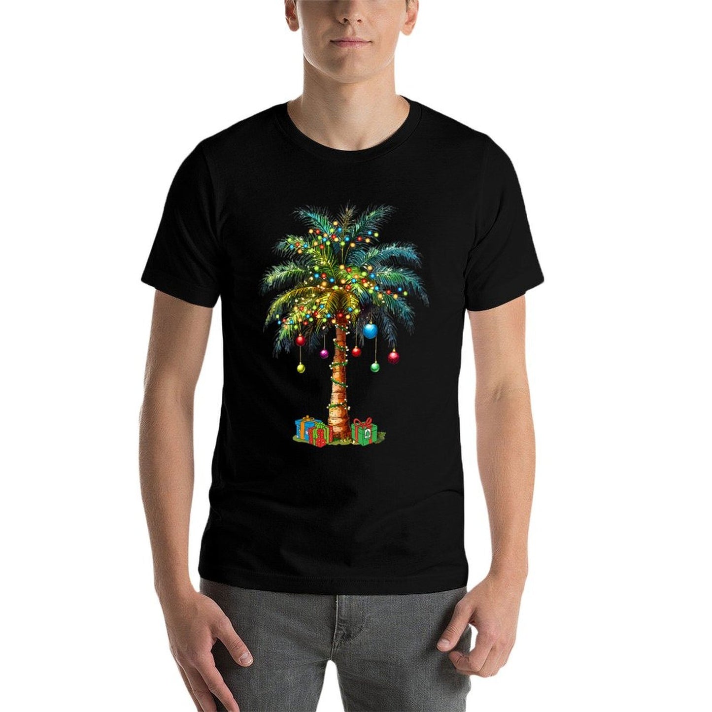 Womens Tropical Christmas Hawaiian Santa Xmas Lights Palm Tree  Trendy Pattern T-Shirt