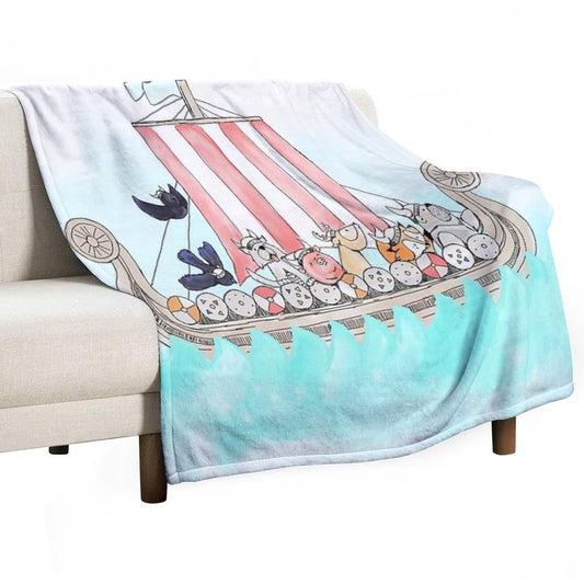 Viking Longship Blanket in Cardinal Red Throw Blanket