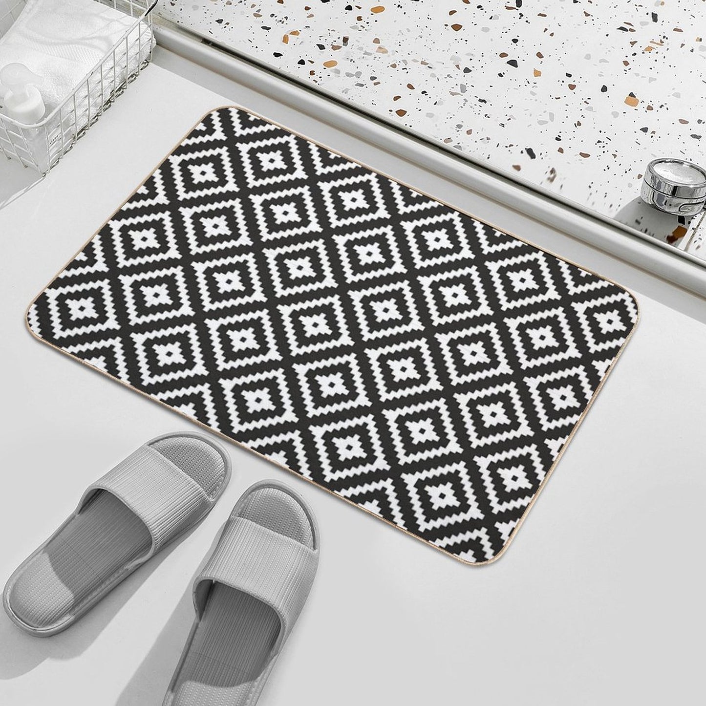 Aztec - White on Black Bath Mat
