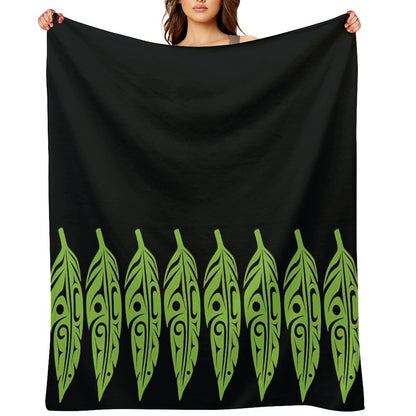 Feathers - Lime Green on Black Throw Blanket