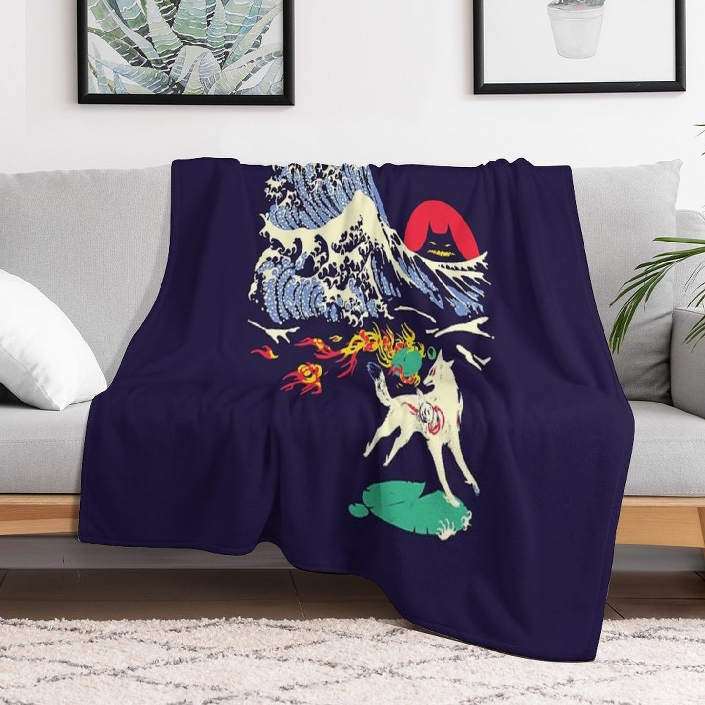 The Great Wave Off Oni Island Throw Blanket