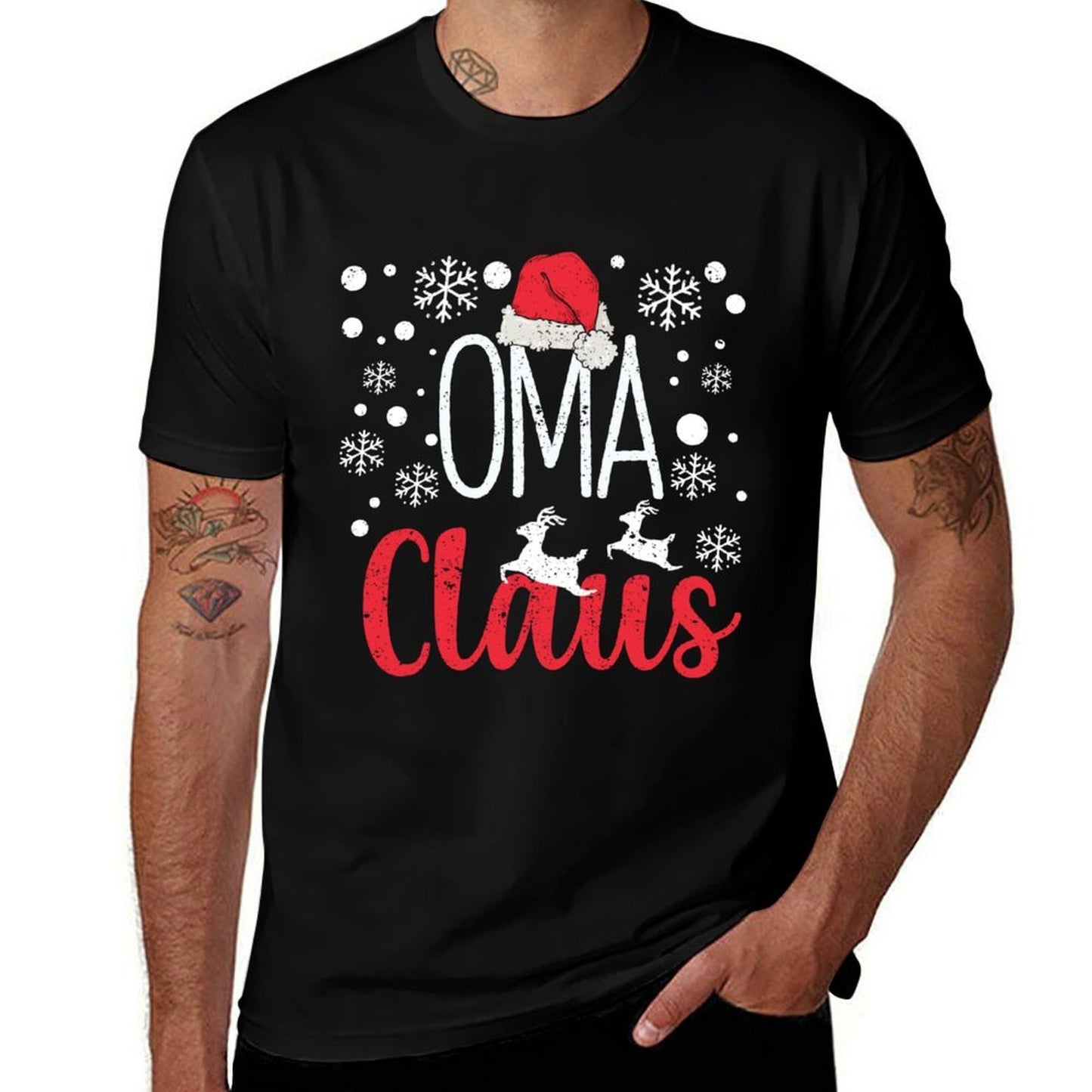 Santa Funny Grandma Christmas Pajamas Xmas PJs Oma Claus  Fade-proof Color T-Shirt