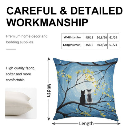 Cats Full Moon Linen Throw Pillow Cover