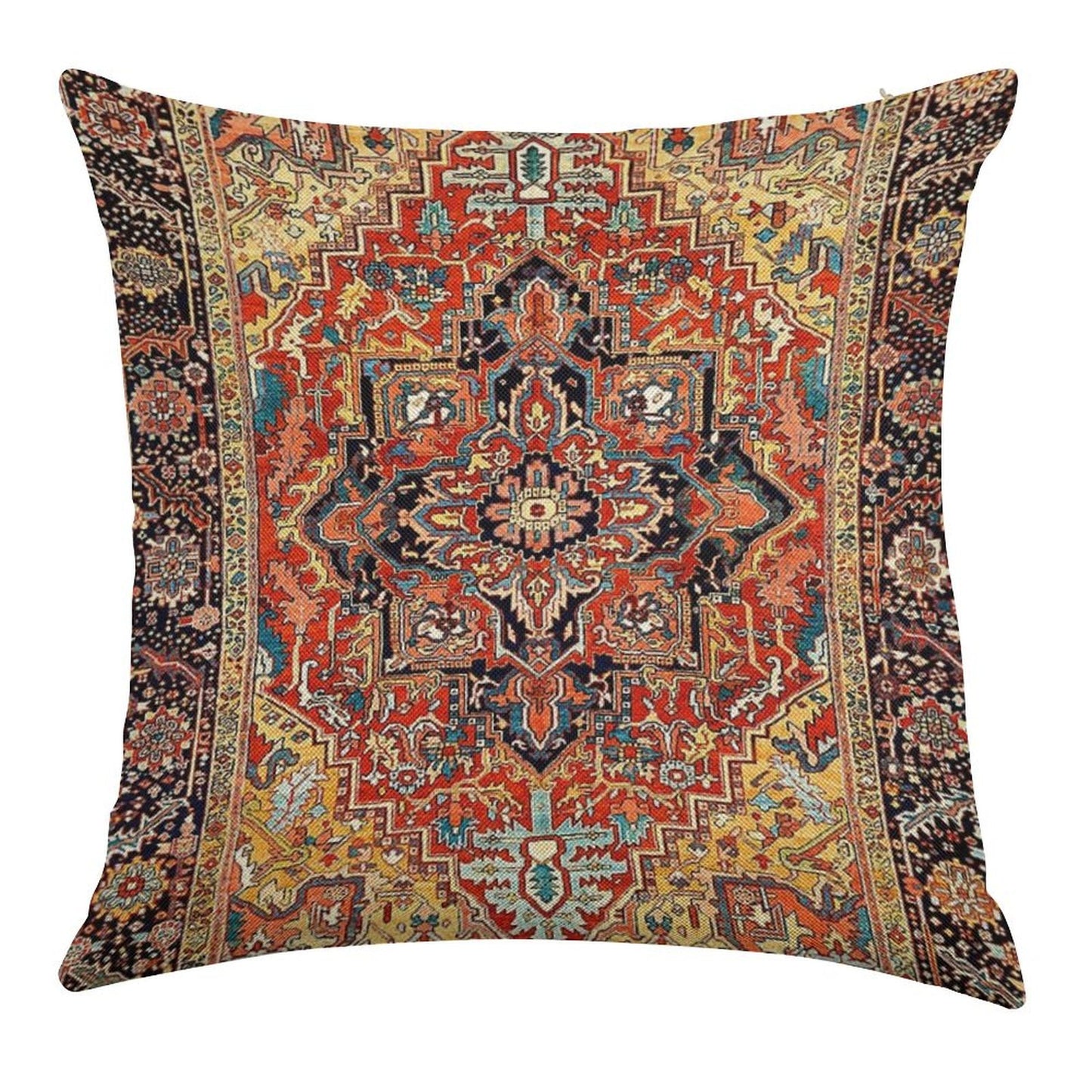 Heriz Persian Carpet Print Linen Throw Pillow Cover