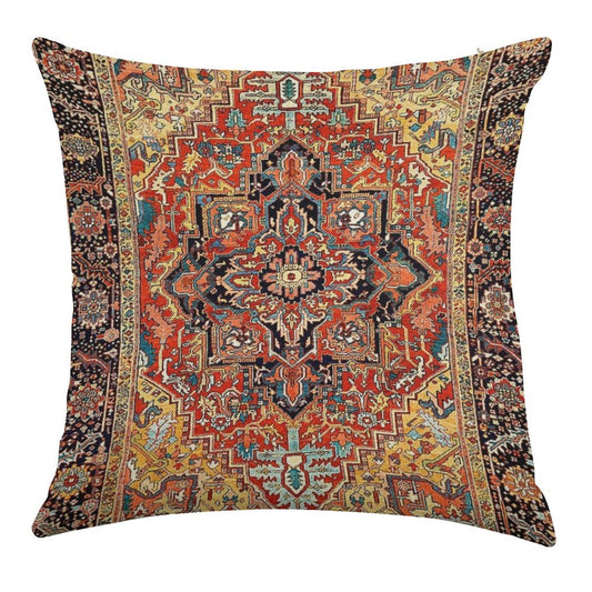 Heriz Persian Carpet Print Linen Throw Pillow Cover