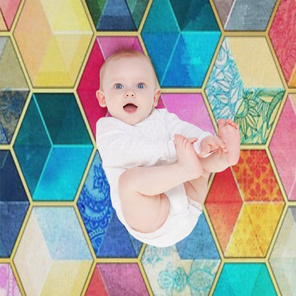 Crystal Bohemian Honeycomb Cubes - Colorful Hexagon Pattern Throw Blanket