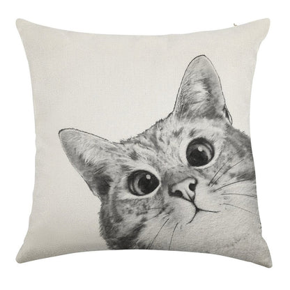 Sneaky Cat Linen Throw Pillow Cover