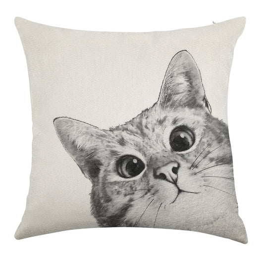Sneaky Cat Linen Throw Pillow Cover