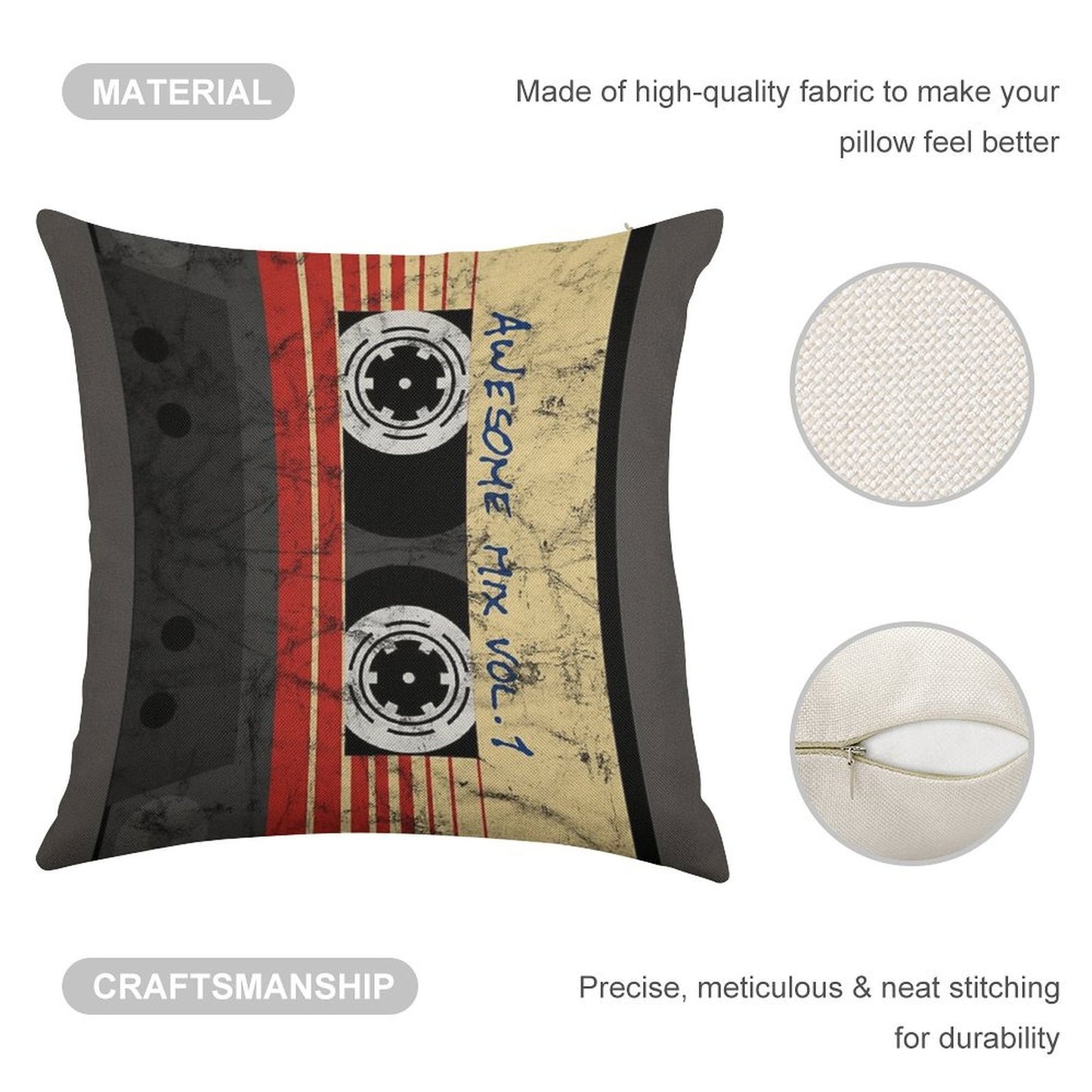 Vintage Awesome Mixtape Vol. 1 Linen Throw Pillow Cover
