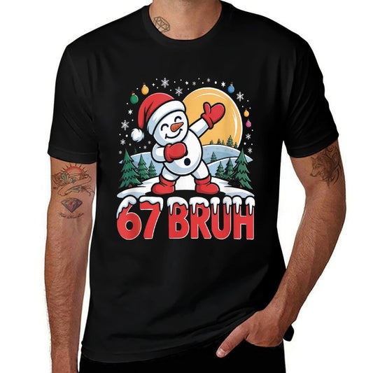 67 Bruh Funny Dabbing Snowman Santa Hat Winter Holiday  Soft T-Shirt