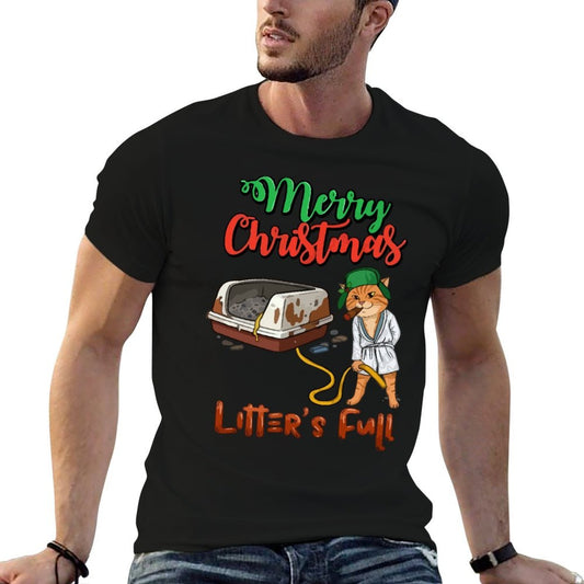Litters Full Merry Christmas Funny Cat Lovers Holidays Xmas  High-quality Stitching T-Shirt