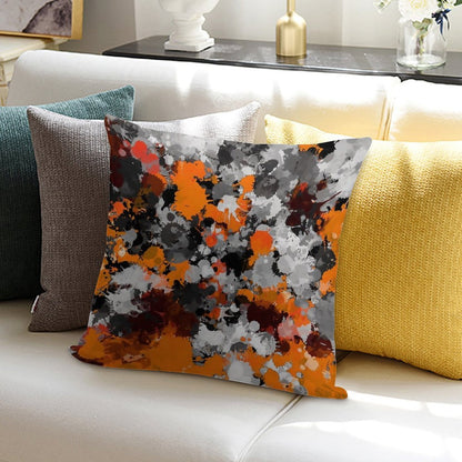 Orange And Grey Paint Splatter Soft Style Accent Throw Pillow