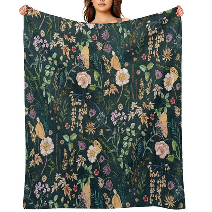 Hana Floral (teal) Throw Blanket