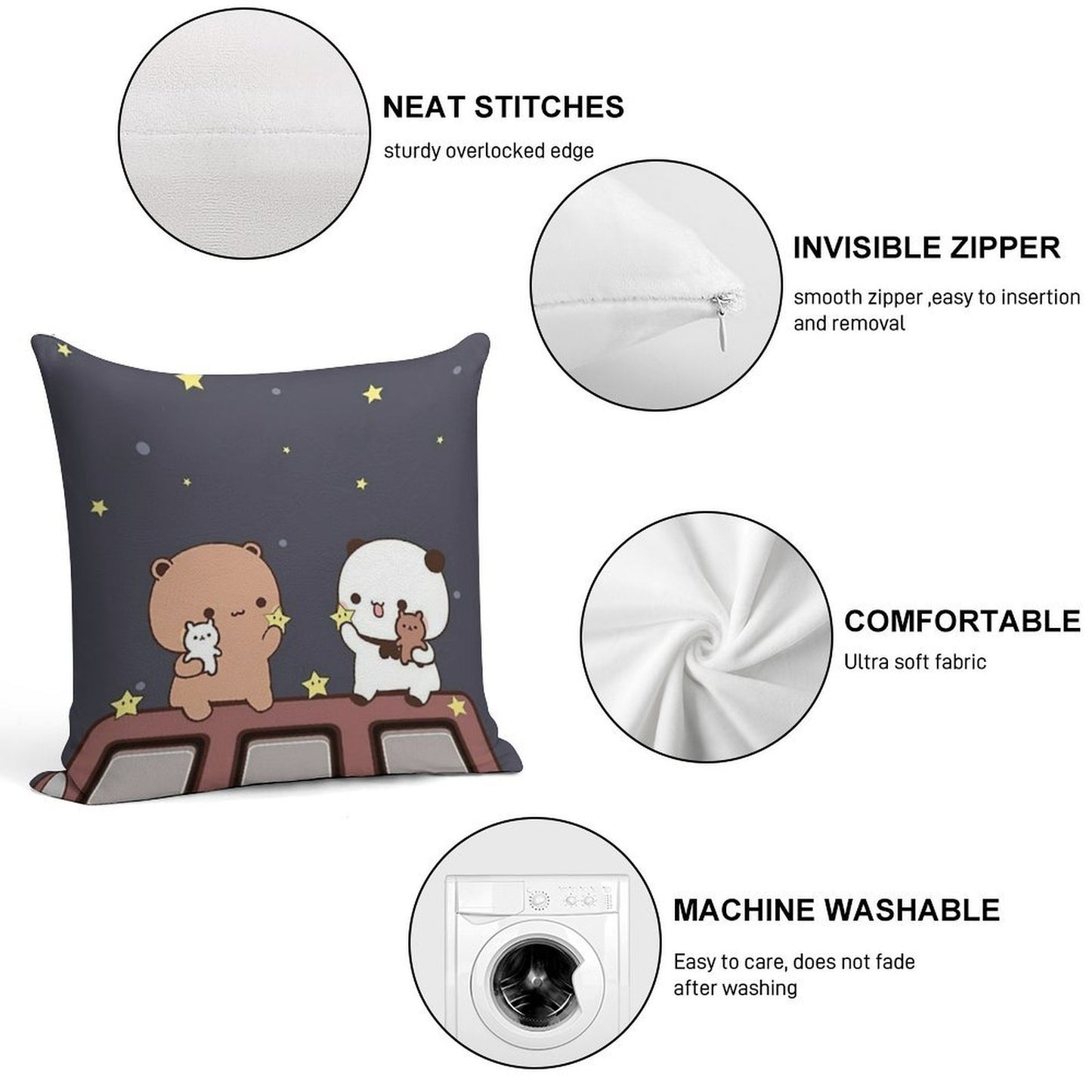 Bubu And Dudu Watching The Moon Together Soft Washable Throw Pillow