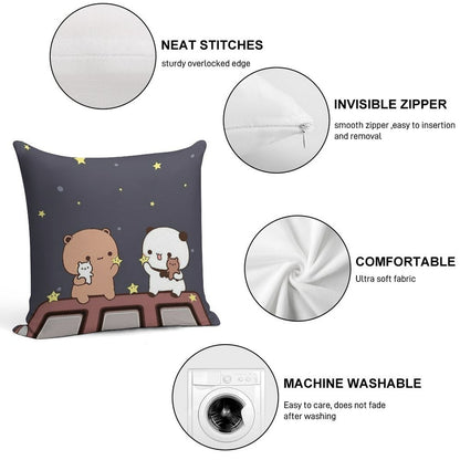 Bubu And Dudu Watching The Moon Together Soft Washable Throw Pillow