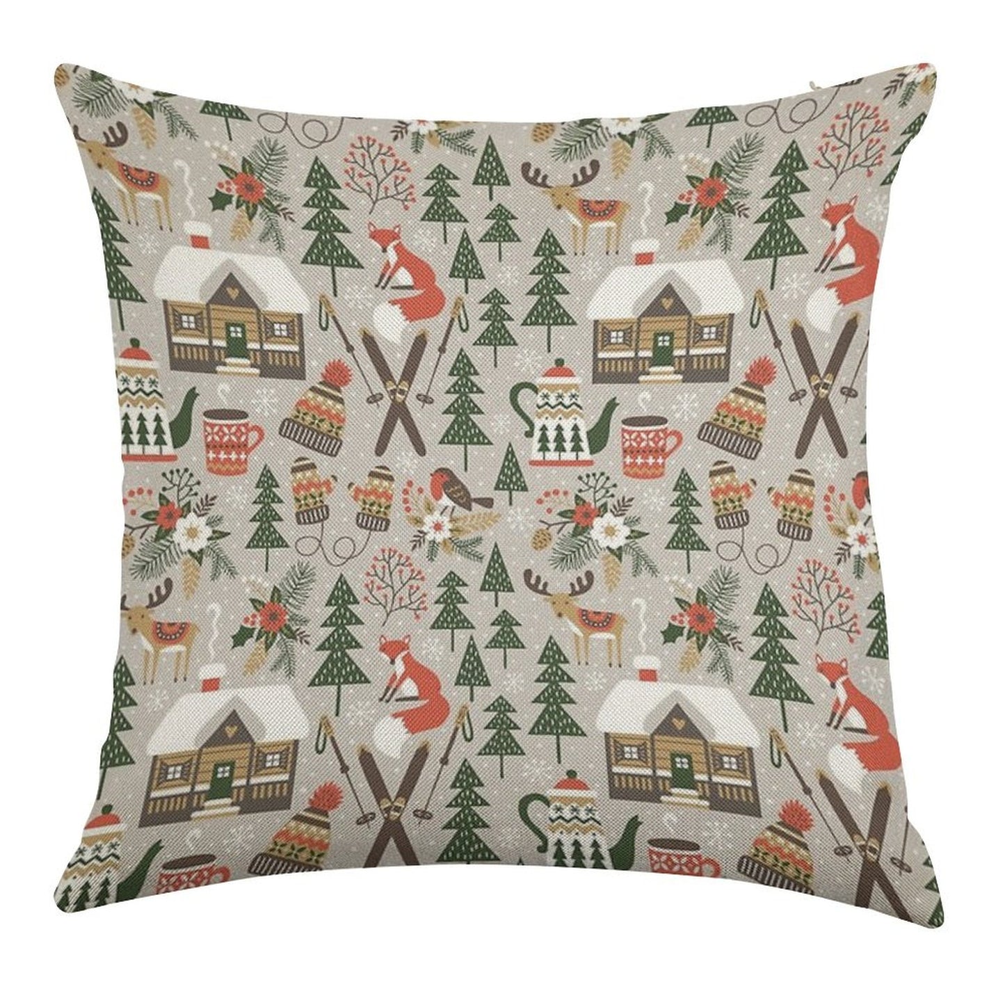 Cozy Cabin  Light Grey Linen Throw Pillow Cover