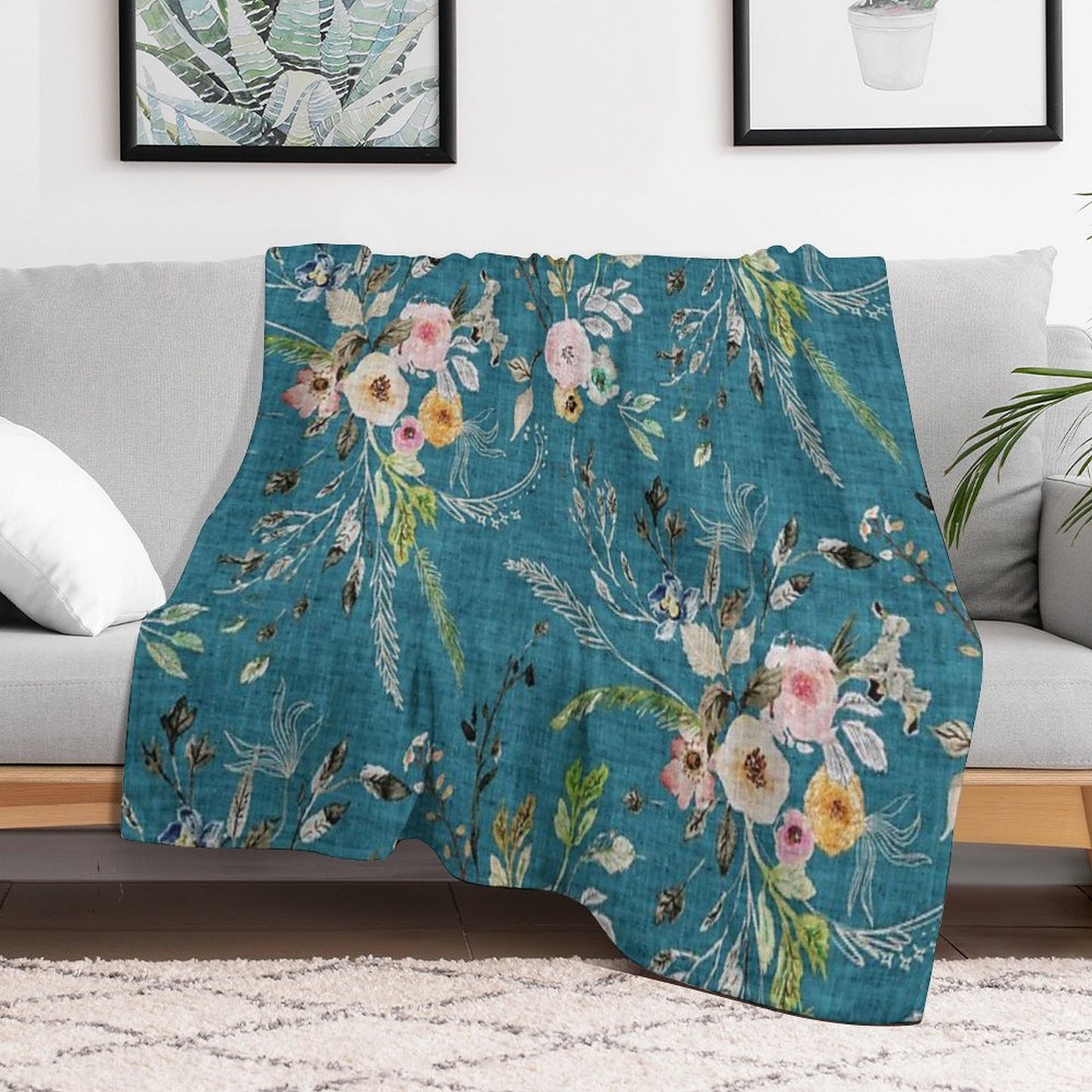 La Boheme Teal Floral Throw Blanket