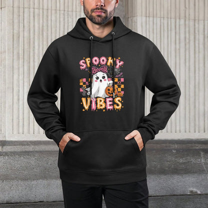 Groovy Spooky Vibes Cute Boo Ghost Halloween Costumes Girls Breathable Fabric Hoodie