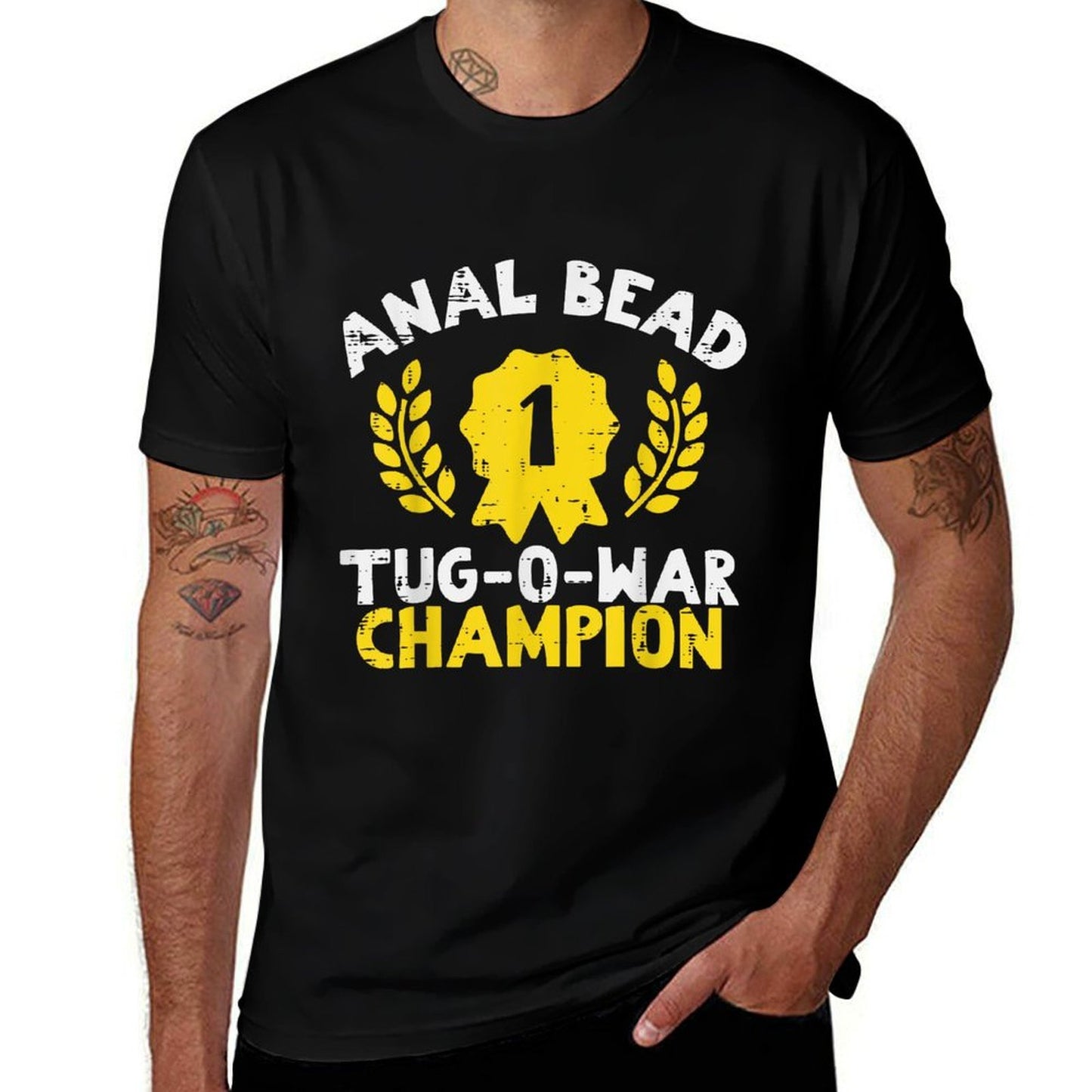 Bead Tug O War Champion Funny Saying Adult Humor Men Women  Ribbed Collar T-Shirt