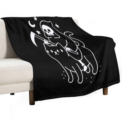 Death Rides A Black Cat Throw Blanket